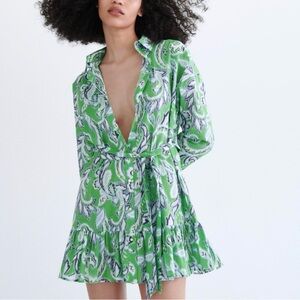 Zara Green Paisley Shirt Dress - M